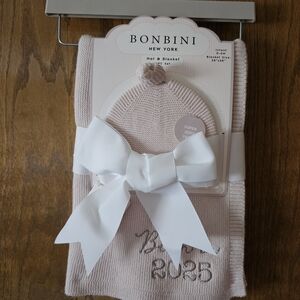 Pink Baby Hat and Blanket Set Born In 2025